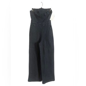 Women's Dark Denim Strapless Jumpsuit With Pockets